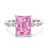 Vintage Emerald Cut Engagement Ring Simulated Cubic Zirconia 925 Sterling Silver