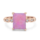 Vintage Emerald Cut Engagement Ring Simulated Cubic Zirconia 925 Sterling Silver