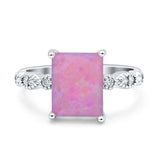 Vintage Emerald Cut Engagement Ring Simulated Cubic Zirconia 925 Sterling Silver