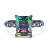 Vintage Emerald Cut Engagement Ring Simulated Cubic Zirconia 925 Sterling Silver