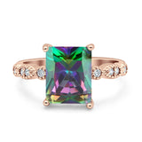 Vintage Emerald Cut Engagement Ring Simulated Cubic Zirconia 925 Sterling Silver