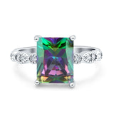 Vintage Emerald Cut Engagement Ring Simulated Cubic Zirconia 925 Sterling Silver