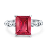 Vintage Emerald Cut Engagement Ring Simulated Cubic Zirconia 925 Sterling Silver