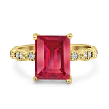 Vintage Emerald Cut Engagement Ring Simulated Cubic Zirconia 925 Sterling Silver