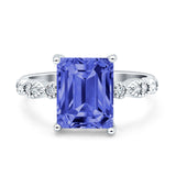 Vintage Emerald Cut Engagement Ring Simulated Cubic Zirconia 925 Sterling Silver