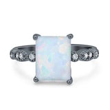 Vintage Emerald Cut Engagement Ring Simulated Cubic Zirconia 925 Sterling Silver