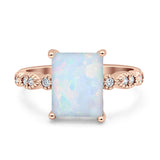 Vintage Emerald Cut Engagement Ring Simulated Cubic Zirconia 925 Sterling Silver