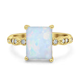 Vintage Emerald Cut Engagement Ring Simulated Cubic Zirconia 925 Sterling Silver