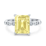 Vintage Emerald Cut Engagement Ring Simulated Cubic Zirconia 925 Sterling Silver