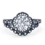 Round Floral Bridal Set Piece Vintage Style Engagement Ring Cubic Zirconia 925 Sterling Silver