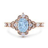 Vintage Inspired Art Deco Oval Engagement Ring Simulated Cubic Zirconia 925 Sterling Silver