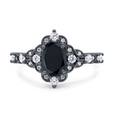 Vintage Inspired Art Deco Oval Engagement Ring Simulated Cubic Zirconia 925 Sterling Silver