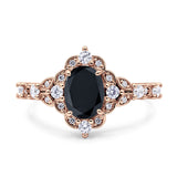 Vintage Inspired Art Deco Oval Engagement Ring Simulated Cubic Zirconia 925 Sterling Silver