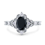 Vintage Inspired Art Deco Oval Engagement Ring Simulated Cubic Zirconia 925 Sterling Silver