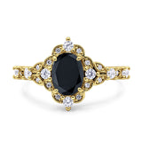 Vintage Inspired Art Deco Oval Engagement Ring Simulated Cubic Zirconia 925 Sterling Silver