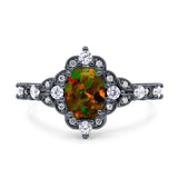 Vintage Inspired Art Deco Oval Engagement Ring Simulated Cubic Zirconia 925 Sterling Silver