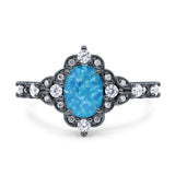 Vintage Inspired Art Deco Oval Engagement Ring Simulated Cubic Zirconia 925 Sterling Silver