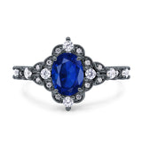 Vintage Inspired Art Deco Oval Engagement Ring Simulated Cubic Zirconia 925 Sterling Silver