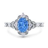 Vintage Inspired Art Deco Oval Engagement Ring Simulated Cubic Zirconia 925 Sterling Silver