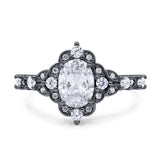 Vintage Inspired Art Deco Oval Engagement Ring Simulated Cubic Zirconia 925 Sterling Silver