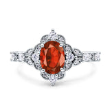 Vintage Inspired Art Deco Oval Engagement Ring Simulated Cubic Zirconia 925 Sterling Silver