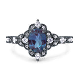 Halo Art Deco Oval Lab Alexandrite Engagement Ring