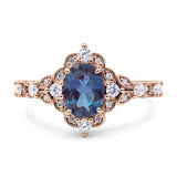 Halo Art Deco Oval Lab Alexandrite Engagement Ring