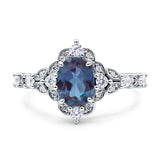 Halo Art Deco Oval Lab Alexandrite Engagement Ring
