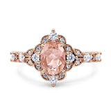 Vintage Inspired Art Deco Oval Engagement Ring Simulated Cubic Zirconia 925 Sterling Silver