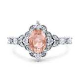 Vintage Inspired Art Deco Oval Engagement Ring Simulated Cubic Zirconia 925 Sterling Silver