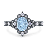 Halo Art Deco Oval Natural Aquamarine Engagement Ring