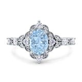 Halo Art Deco Oval Natural Aquamarine Engagement Ring