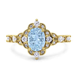 Halo Art Deco Oval Natural Aquamarine Engagement Ring
