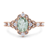 Halo Art Deco Oval Natural Green Amethyst Prasiolite Engagement Ring