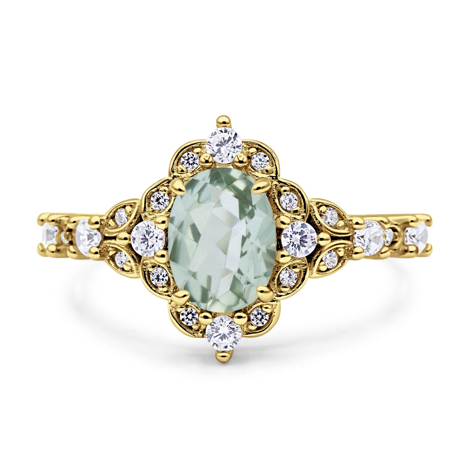 Halo Art Deco Oval Natural Green Amethyst Prasiolite display picture 1