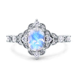 Halo Art Deco Oval Natural Moonstone Engagement Ring