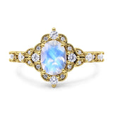 Halo Art Deco Oval Natural Moonstone Engagement Ring