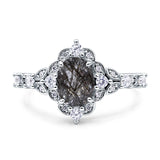 Halo Art Deco Oval Natural Rutilated Quartz Engagement Ring