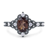 Halo Art Deco Oval Natural Chocolate Brown Smoky Quartz Engagement Ring