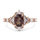 Halo Art Deco Oval Natural Chocolate Brown Smoky Quartz Engagement Ring