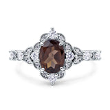 Halo Art Deco Oval Natural Chocolate Brown Smoky Quartz Engagement Ring