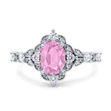 Vintage Inspired Art Deco Oval Engagement Ring Simulated Cubic Zirconia 925 Sterling Silver