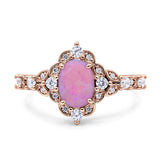 Vintage Inspired Art Deco Oval Engagement Ring Simulated Cubic Zirconia 925 Sterling Silver