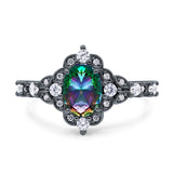 Vintage Inspired Art Deco Oval Engagement Ring Simulated Cubic Zirconia 925 Sterling Silver