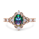 Vintage Inspired Art Deco Oval Engagement Ring Simulated Cubic Zirconia 925 Sterling Silver