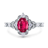 Vintage Inspired Art Deco Oval Engagement Ring Simulated Cubic Zirconia 925 Sterling Silver