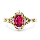 Vintage Inspired Art Deco Oval Engagement Ring Simulated Cubic Zirconia 925 Sterling Silver