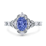 Vintage Inspired Art Deco Oval Engagement Ring Simulated Cubic Zirconia 925 Sterling Silver