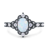 Vintage Inspired Art Deco Oval Engagement Ring Simulated Cubic Zirconia 925 Sterling Silver