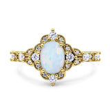 Vintage Inspired Art Deco Oval Engagement Ring Simulated Cubic Zirconia 925 Sterling Silver